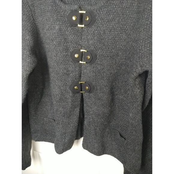 Cynthia Rowley Woman L Sweater Grey Buckle Front Cardigan Long Sleeve - Picture 4 of 9